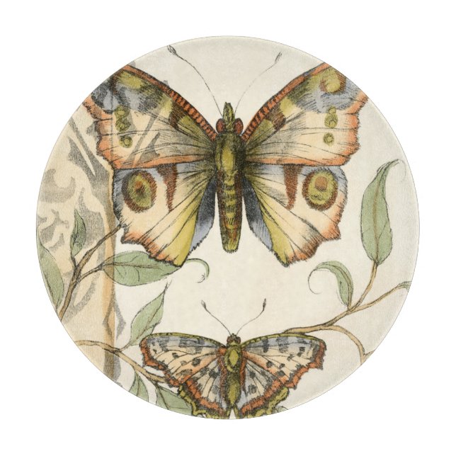 Tabla De Cortar Mariposas tándem sobre hojas verdes (Anverso)