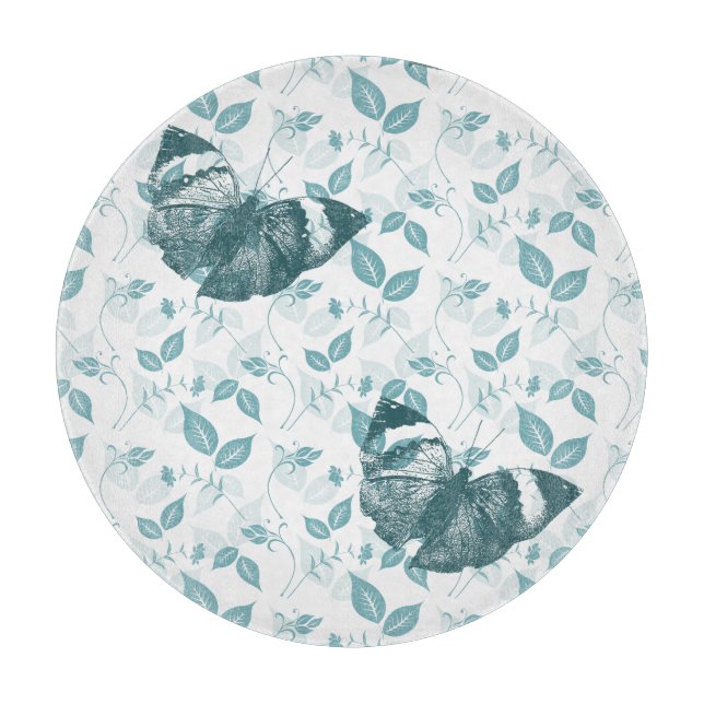 Tabla De Cortar Mariposas verde azuladas (Anverso)