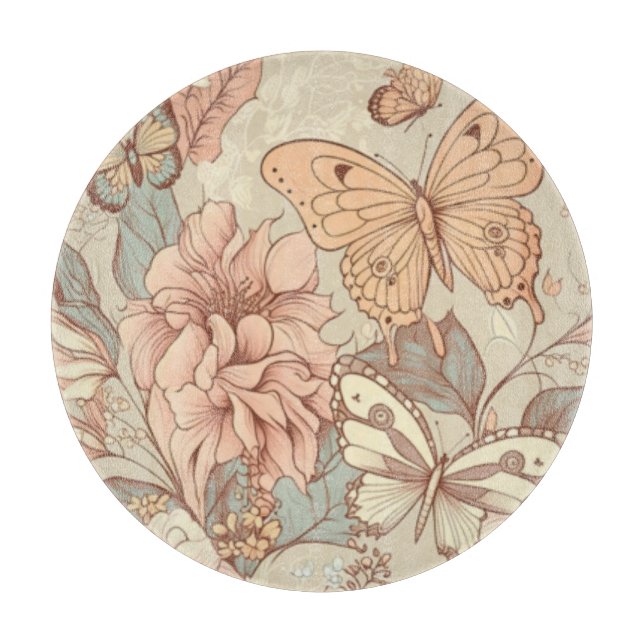 Tabla De Cortar Mariposas y flores (Anverso)
