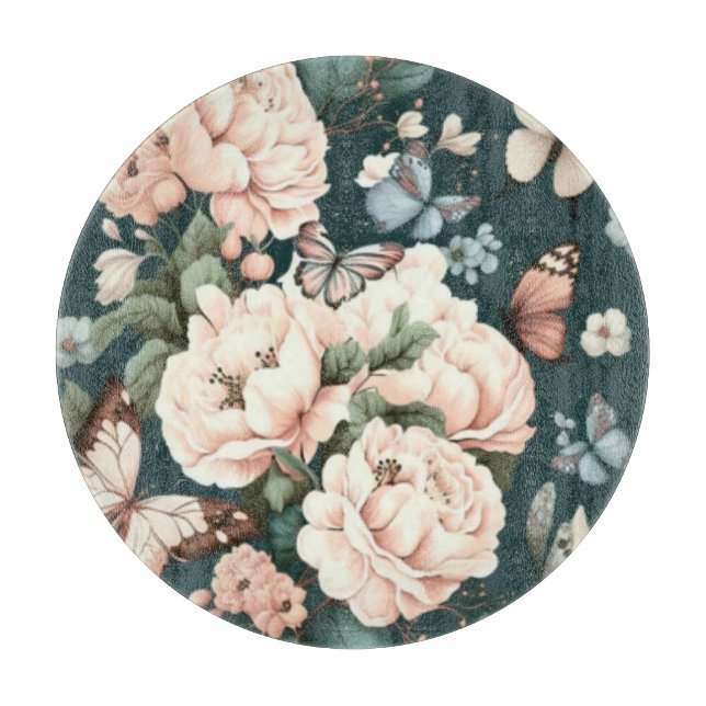 Tabla De Cortar Mariposas y flores (Anverso)