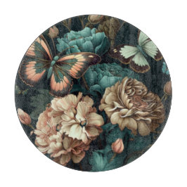 Tabla De Cortar Mariposas y flores diseño clásico oscuro