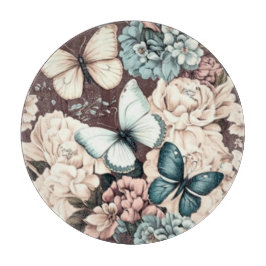 Tabla De Cortar Mariposas y flores marrones