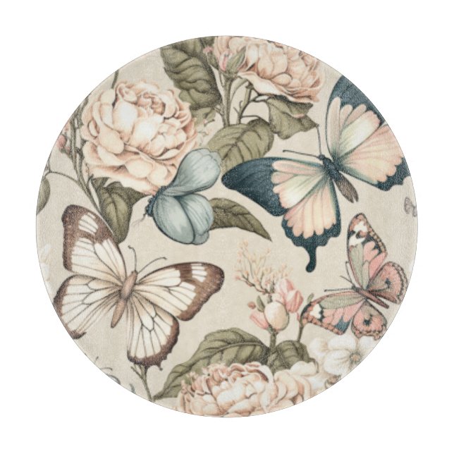 Tabla De Cortar Mariposas y flores pastel (Anverso)