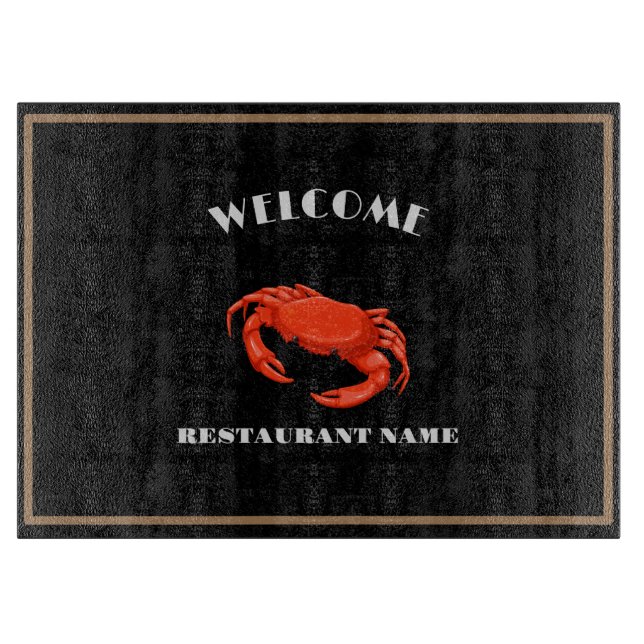 Tabla De Cortar Marisco moderno bienvenida rojo Nombre personaliza (Anverso)