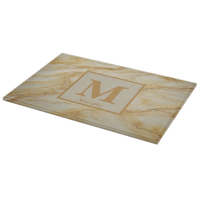 Tabla De Cortar Mármol amarillo claro con venas de bronce Monogram (Borde)