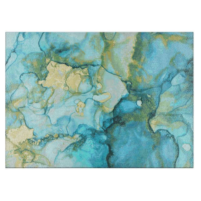 Tabla De Cortar Mármol Azul Y Oro (Anverso)