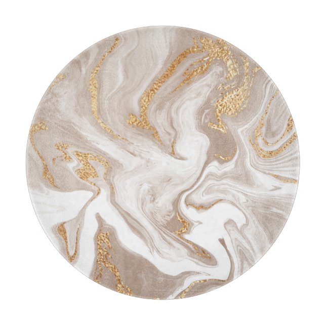 Tabla De Cortar Mármol beige líquido, arte de oro. (Anverso)