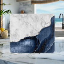 Mármol Blanco Agata Azul Marino Brillo Plateado