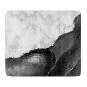 Tabla De Cortar Mármol Blanco Ágata Negra Brillo Plateado