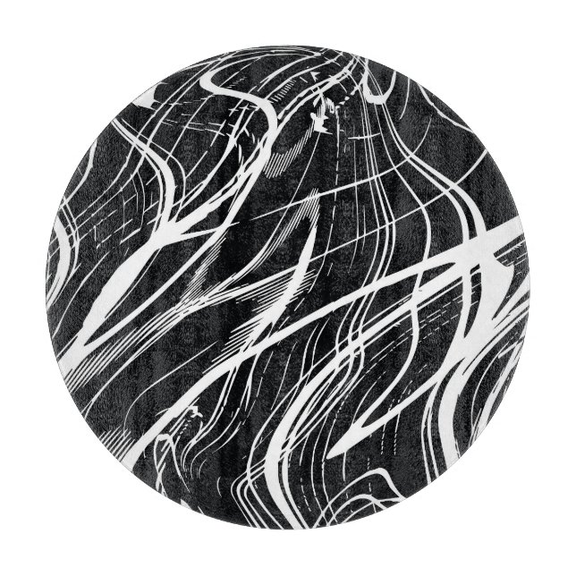 Tabla De Cortar Mármol blanco negro: cosecha abstracta (Anverso)