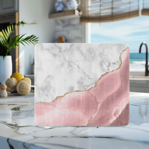 Tabla De Cortar Mármol Blanco Rubor Rosa Ágata Dorado Brillante