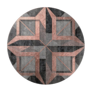 Tabla De Cortar Mármol geométrico negro de oro rosa