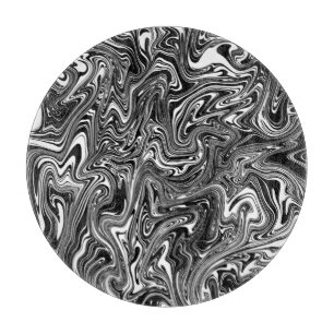 Tabla De Cortar Mármol Líquido Abstracto en Blanco y Negro
