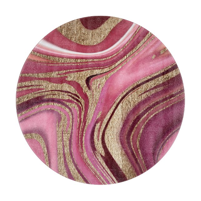 Tabla De Cortar Mármol Líquido: Resumen Rojo Oro. (Anverso)