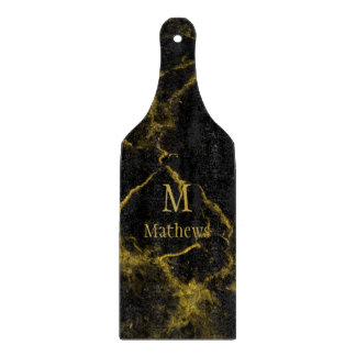 Tabla De Cortar Mármol Monograma dorado negro