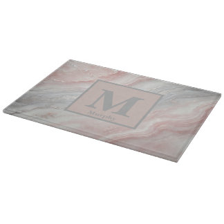 Tabla De Cortar Mármol rosa pálido con resaltado plateado Monogram