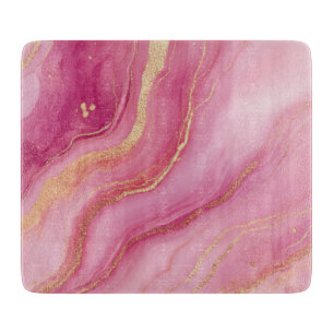 Tabla De Cortar Mármol rosa y dorado elegante