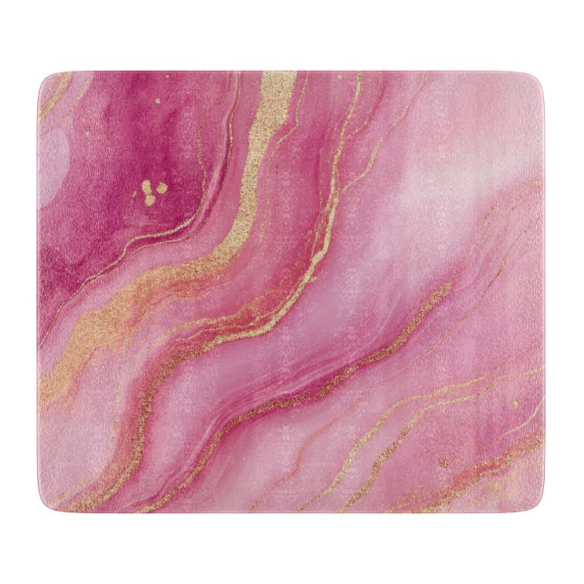 Tabla De Cortar Mármol rosa y dorado elegante (Anverso)
