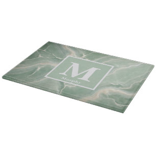 Tabla De Cortar Mármol verde suave con venas blancas Monograma