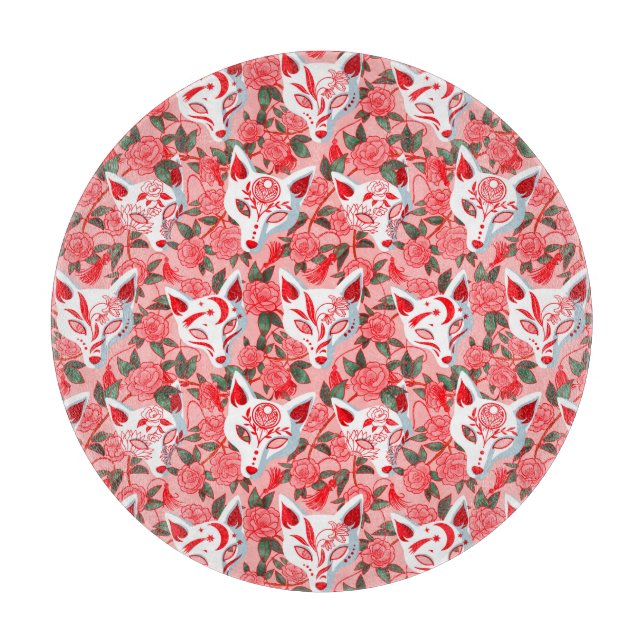 Tabla De Cortar Mascarillas de kitsune y camellia floreciente en r (Anverso)