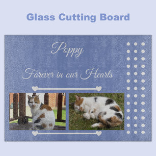 Tabla De Cortar Mascotas Vidrio fotográfico púrpura y blanco para