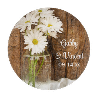 Tabla De Cortar Mason Jar y White Daisies Country Barn Boda
