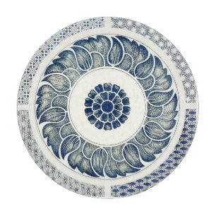 Tabla De Cortar Medallón Chino: Chinoisería Azul Índigo