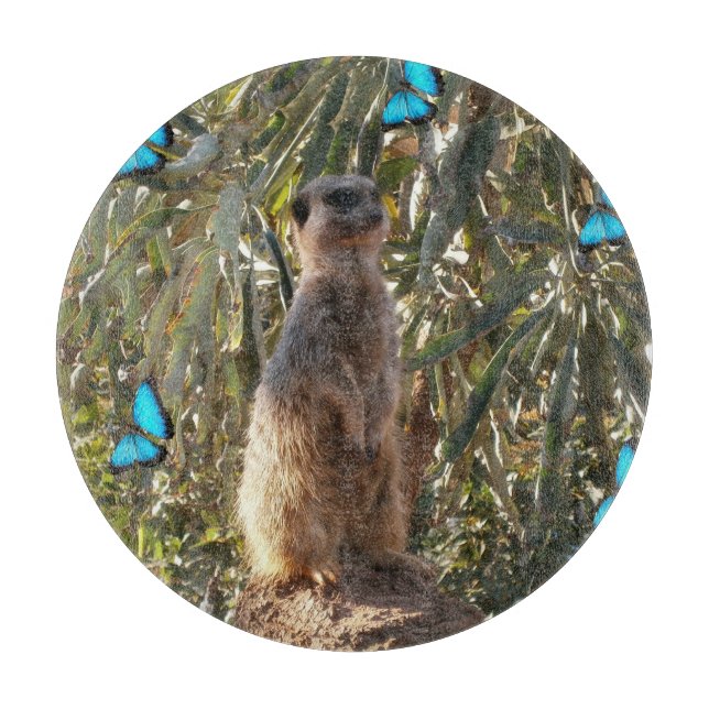 Tabla De Cortar Meerkat Y Mariposas Azules, (Anverso)