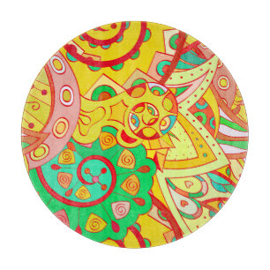 Tabla De Cortar Mehndi Doodle: Colorida textura étnica.