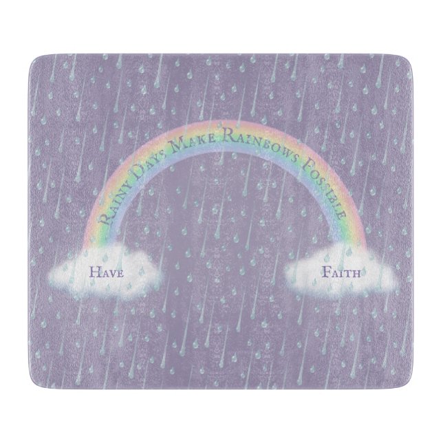 Tabla De Cortar Mensaje personalizado Arco arco iris y nubes blanc (Anverso)