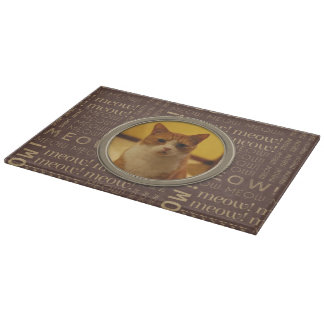 Tabla De Cortar Meow Pattern Brown Añadir tu propia foto de gato