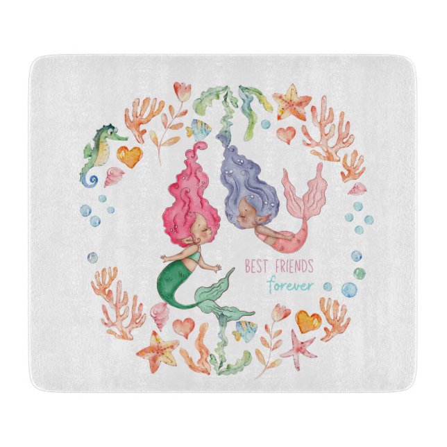 Tabla De Cortar Mermaids Mejor Amigos para Siempre BFF Personaliza (Anverso)