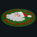 Tabla De Cortar Merry Christmas Santa Face Round Cutting Board<br><div class="desc">Feliz Navidad Santa Face - es un diseño digital de arte gráfico. Dibujo/pintura digital de la cara de Santa. Él usa anteojos dorados brillantes y un gorra de Navidades rojos y blancos. Tiene barba completa, bigote y mejillas rosadas. El fondo detrás de Santa es un fondo verde y brillante. El...</div>