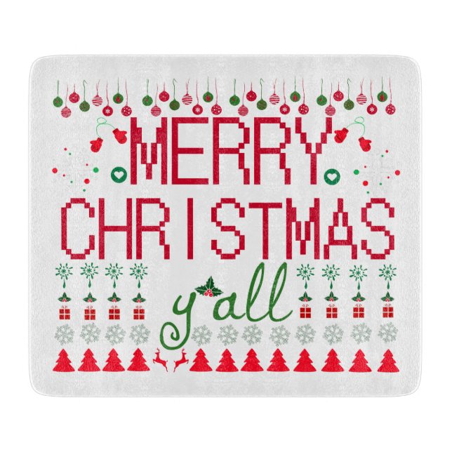 Tabla De Cortar "Merry Christmas Y'all" Ugly Sweater (Anverso)