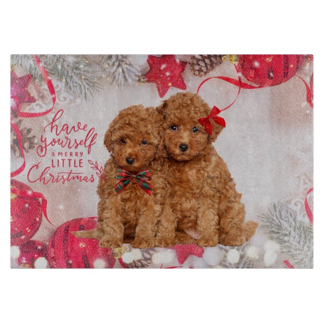 Tabla De Cortar Merry Little Navidades Poodle Puppies (Anverso)