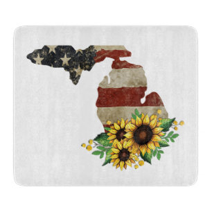 Tabla De Cortar Michigan State Map US Flag Sunflower Glass