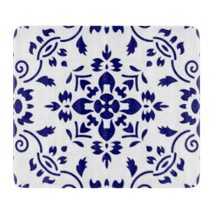 Tabla De Cortar Midnight Bloom Classic Blue Floral Mosaic