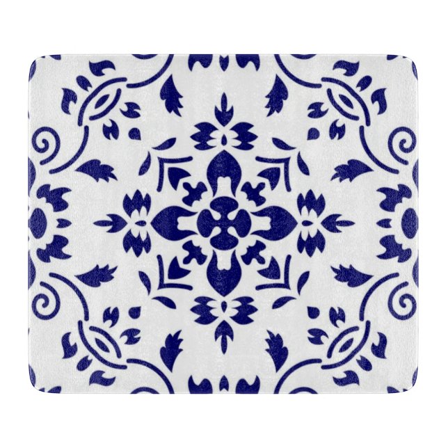 Tabla De Cortar Midnight Bloom Classic Blue Floral Mosaic (Anverso)