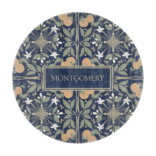 Tabla De Cortar Midnight Blue Orange Blossoms Pattern (Anverso)