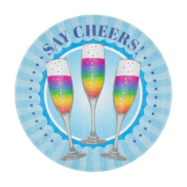 Tabla De Cortar Mimosa Rainbow Champagne Glasses Cutting Board (Anverso)