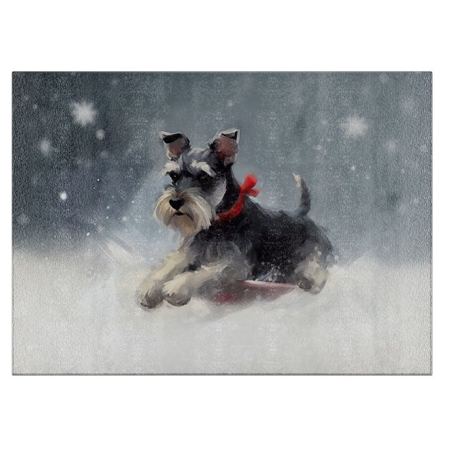 Tabla De Cortar Miniature Schnauzer Navidad nieve invierno (Anverso)