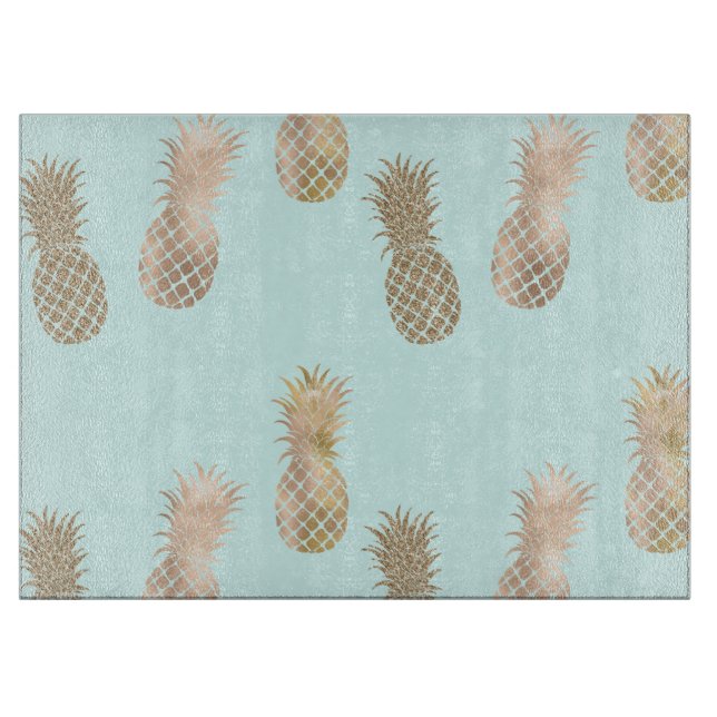Tabla De Cortar Moda Mint Gold Glam Pineapples (Anverso)