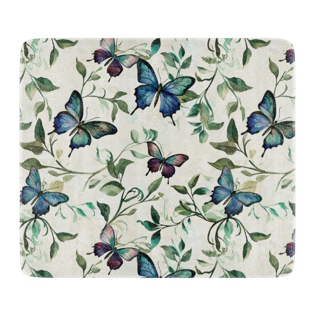 Tabla De Cortar Moda Romántica Azul Butterflies Ducha de novia (Anverso)