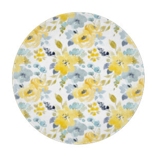 Tabla De Cortar Modelo amarillo y azul de la acuarela