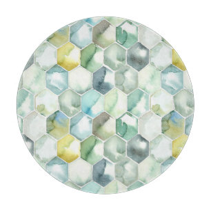 Tabla De Cortar Modelo azul y verde de Honycomb de la acuarela