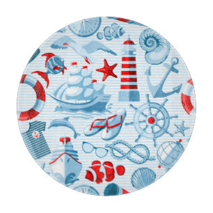 Tabla De Cortar Modelo blanco y azul rojo náutico