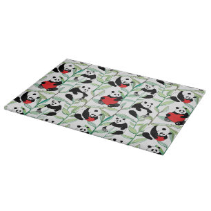 Tabla De Cortar modelo con las pandas preciosas con los corazones