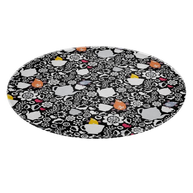 Tabla De Cortar Modelo de los pájaros y de las tazas (Borde)