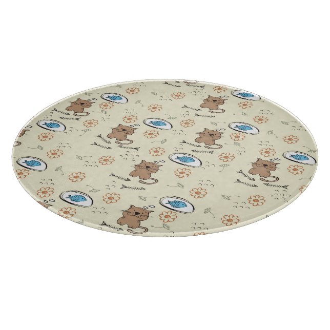 Tabla De Cortar modelo del gato y de los pescados (Borde)