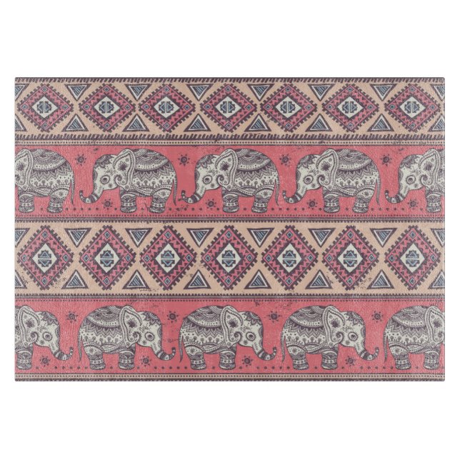 Tabla De Cortar Modelo étnico rosado del elefante (Anverso)